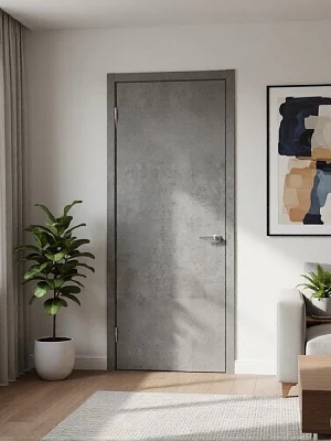 Дверь FlyDoors Гладкое ПГ (АБС черная кромка) цемент тёмный, микрофлекс, без стекла