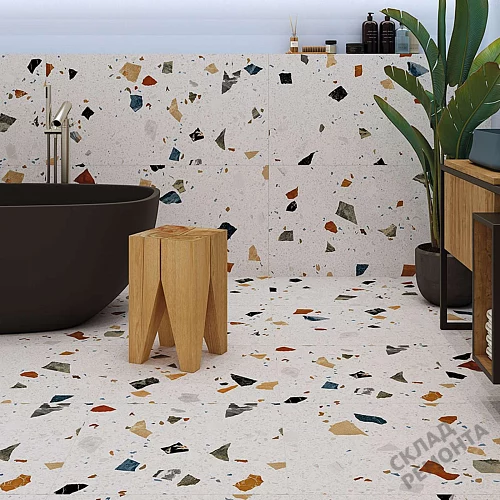 Фото Керамогранит матовый Steppe Ceramics Chips White белый 600*600*9 – купить в Улан-Удэ: цена, описание, фото. Интернет-магазин 2